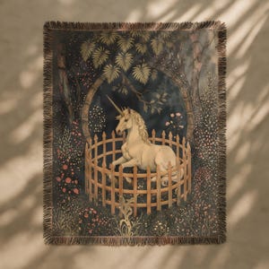Medieval Unicorn Tapestry Blanket, Large Woven Wall Hanging, Antique Forest Tapestry, The Unicorn In Captivity Inspired, Medieval Decor Art