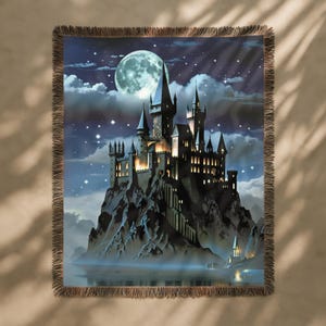 Wizard School Castle Large Tapestry, Fantasy Bookish Tapestry Blanket, Gothic Academia Woven Wall Hanging Magic Castlecore Book Blanket Gift