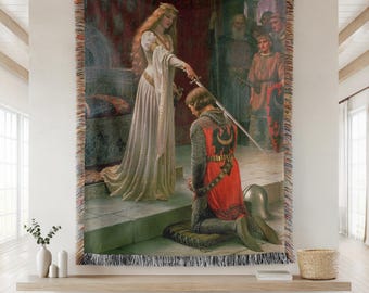 Medieval Tapestry, The Accolade Woven Wall Hanging, Knightcore Woven Blanket, Light Academia Textile Wall Art, Antique Tapestry Knight Decor