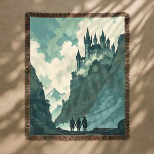 Wizard School Tapestry Blanket, Gothic Castle Large Tapestry, Magic Book Blanket, Dark Academia Woven Wall Hanging, Fantasy Book Lover Gift