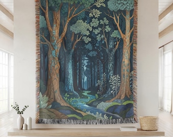 Enchanted Forest Tapestry, Botanical Fantasy Blanket, Large Tapestry, Nature Woven Wall Hanging, William Morris Wall Art, Textile Home Decor