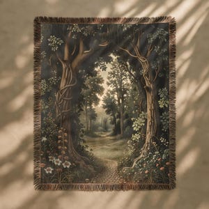 Enchanted Forest Large Tapestry, Floral Nature Tapestry Blanket, Woven Cottagecore Medieval Tapestry, Antique Tapestry Woven Wall Hanging