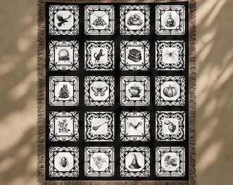 Halloween Blanket Gothic Tapestry, Haunted Retro Large Tapestry, Witchy Woven Wall Hanging, Whimsigoth Dorm Decor, Folklore Textile Wall Art