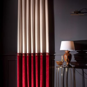 Burgundy Red & white Curtain, Luxury Living Room and Bedroom Drapes, Tassel Trim Panel, Custom Extra Long Option,