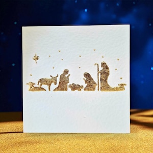 Handmade Nativity Scene Christmas Card with Gold Leaf