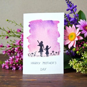 Mothers Day Card Mum – Hand Painted Watercolour Floral Card – Mum Silhouette Keepsake – 4x6 Handmade Greeting Card