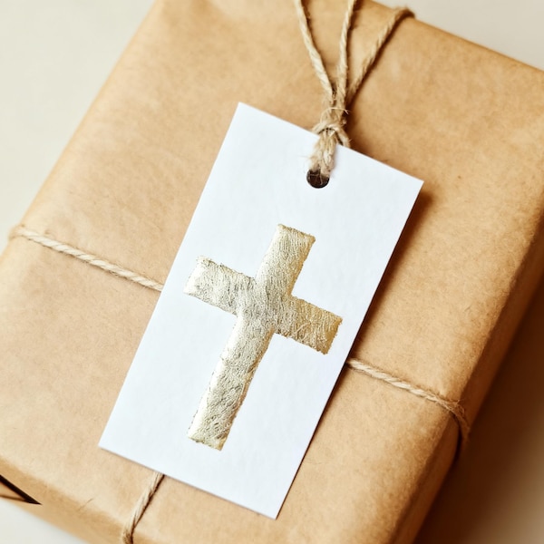 Luxury Gold Leaf Cross Gift Tags – Set of 6 | Christian Gift Tags | Christening Favour Tags | Baptism Tags | Religious Present Tags | Easter
