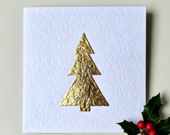 Handmade Gold Leaf Christmas Tree Card | Minimalist Festive Design | Single Card or Pack