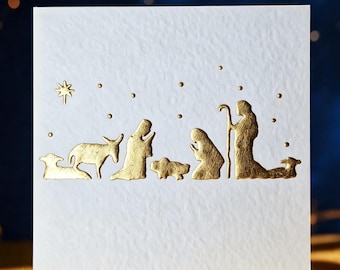 Handmade Nativity Christmas Card with Gold Leaf | Luxury Religious / Christian Festive Card | Blank Inside, Premium Quality