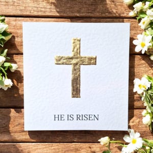 Elegante Handgemachte Christliche Osterkarte mit Kreuz aus Blattgold