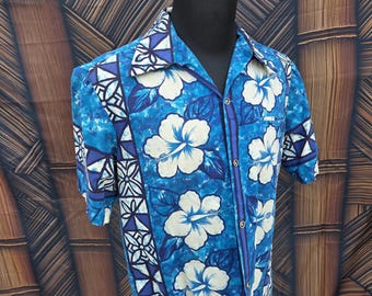 Vintage Ui-maikai camisa hawaiana Aloha de tela de corteza m2002