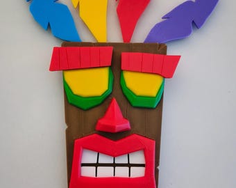 Aku Aku Crash Bandicoot Mask | 3D Printed Colorful Decor | Retro Gaming Collector Item | Gift for Fans