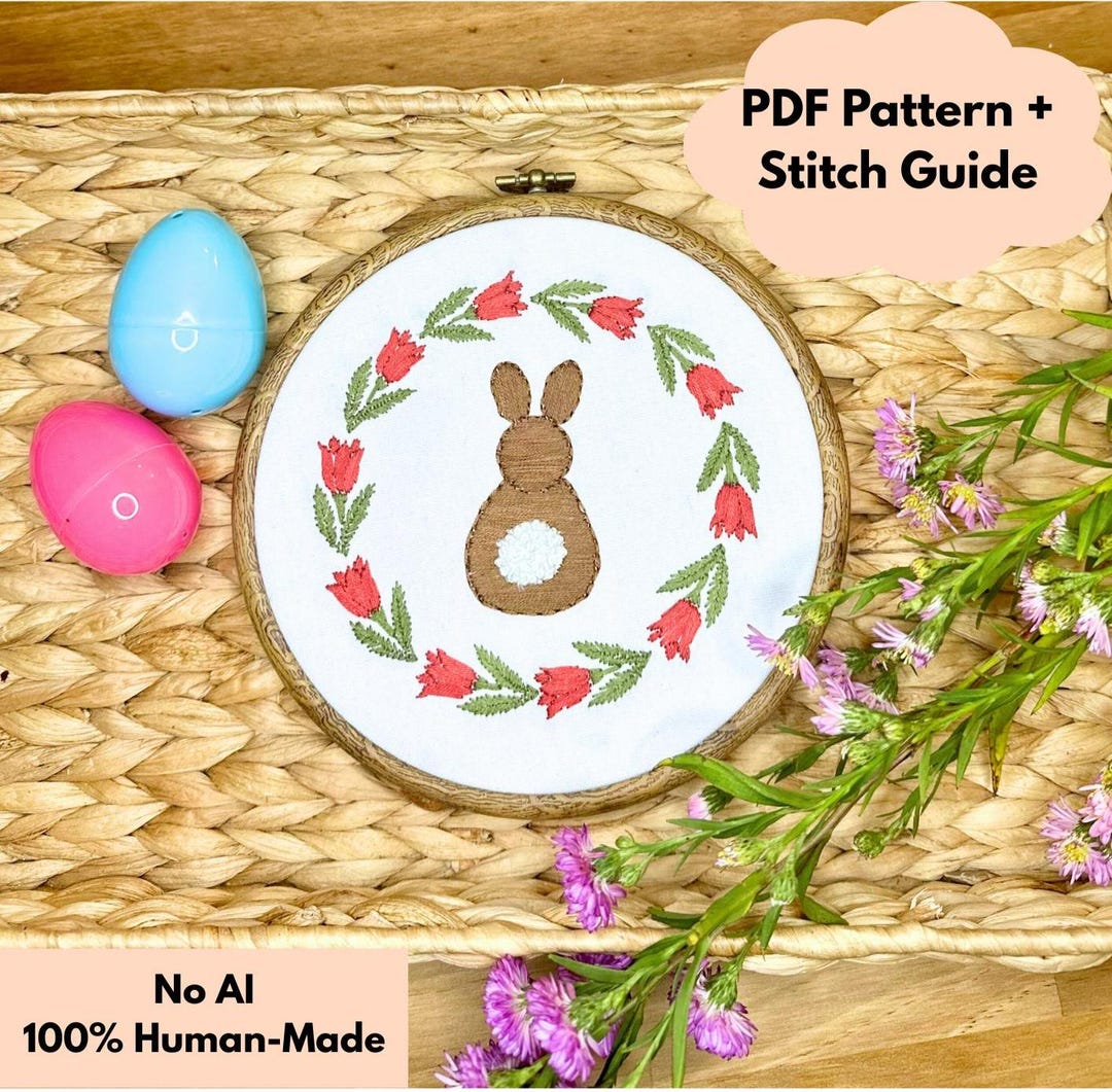 Floral Bunny Embroidery Pattern PDF, Easter Rabbit Hoop Art, Spring ...