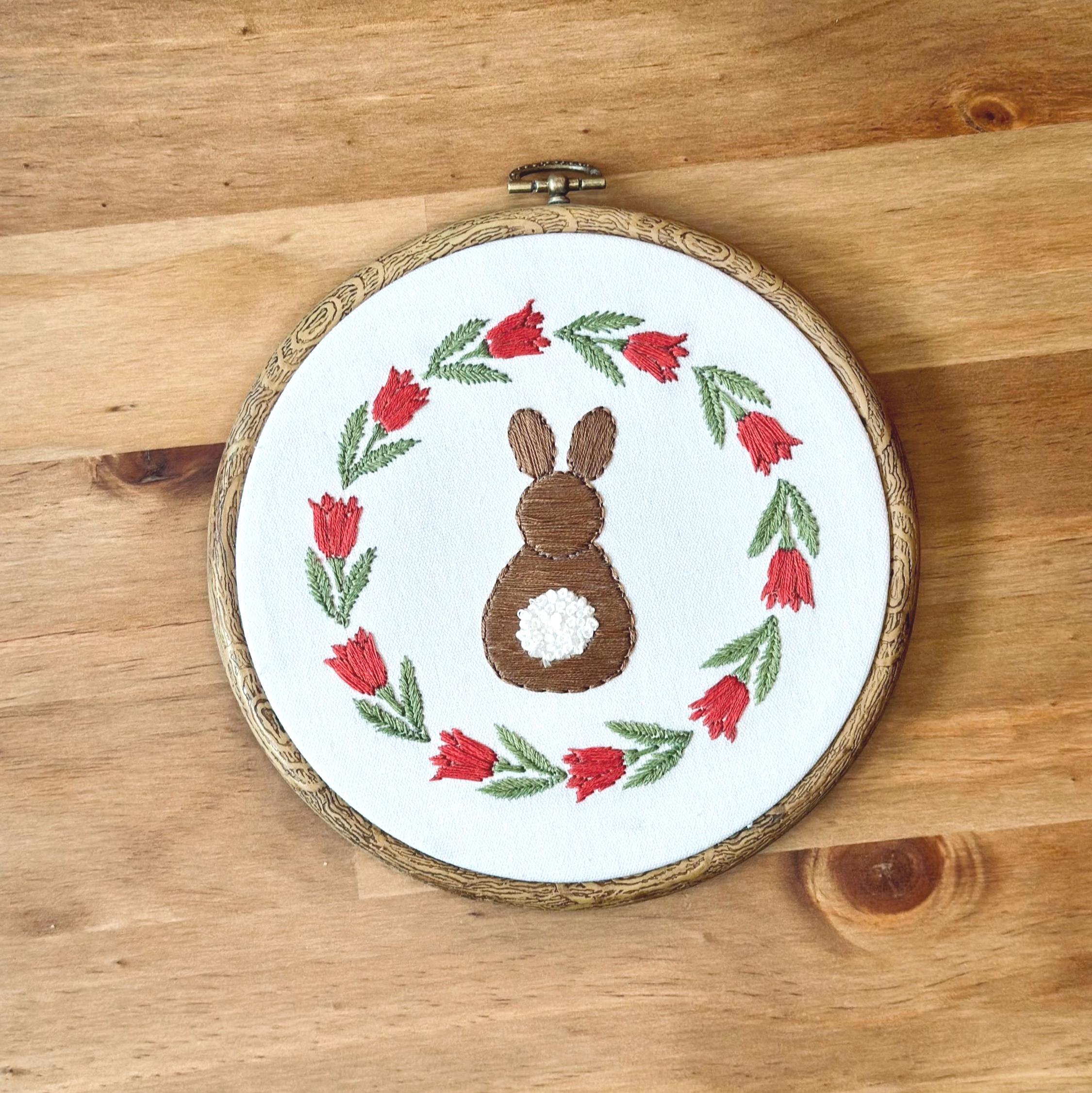 Floral Bunny Embroidery Pattern PDF, Easter Rabbit Hoop Art, Spring ...
