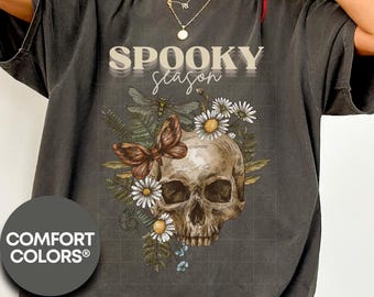 Comfort Colors® Halloween Shirt, Flower Skull Shirt, Vintage Skull Shirt, Halloween Ghost Shirt, Spooky Season Tee, Fall Shirt, Spooky Shirt