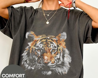 Vintage Tiger Tee Comfort Colors® T-Shirt, Oversized Retro Tiger Tee, Vintage inspired graphic tee, Tiger Lover Gift, Retro Wildcat Shirt