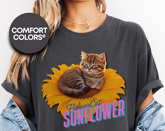 Comfort Colors® Flower Cat Collection, Cat Lover Unisex T-shirt, Cat Graphic Tee, Cute Kitten Top, Gift for Cat Owner, Cat Mom Dad Shirt