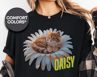 Comfort Colors® Flower Cat Collection, Cat Lover Unisex T-shirt, Cat Graphic Tee, Animal Print Shirt, Gift for Cat Owner, Cat Mom Dad Shirt