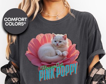 Comfort Colors® Flower Cat Collection, Whimsical Cat Shirt, Fun Graphic Tee, Cute Cat Lover Gift, Flower Print Shirt, Unique Apparel for Cat
