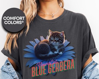 Comfort Colors® Flower Cat Collection, Whimsical Cat & Flower T-Shirt, Fun Gift for Cat Lovers, Perfect for Birthdays Holidays Cat Mom Shirt