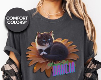 Comfort Colors® Flower Cat Collection, Whimsical Cat Graphic, Cute Cat Shirt, Gift for Cat Lovers, Fun Casual Wear, Animal Lover Apparel