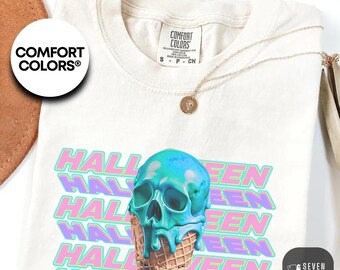 Comfort Colors Halloween Shirt, Skull Ice Cream Shirt, Halloween skeleton Shirt, Skull Tee, Fall Shirt, Spooky Season Tee, Halloween Costume