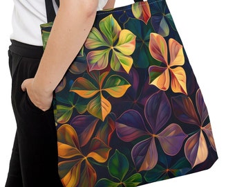 Dark Vibrant Oxalis Tote Bag - Reusable Grocery Bag, Overnight Bag, Tote Bag, Beach Bag, Gift