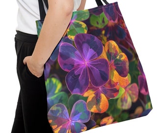 Mottled Mix Oxalis Tote Bag - Reusable Grocery Bag, Overnight Bag, Tote Bag, Beach Bag, Gift, Clover, Leaves, Shamrock