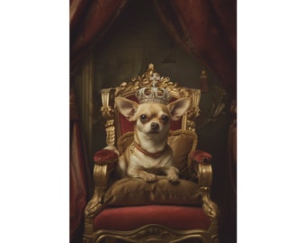 Chihuahua King on Red Thrown, Matte Vertical Posters, Royalty, Royal Court, Pet Parent, Mom, Dad, Gift, Memorial