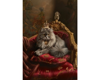 Grey Persian King, Matte Vertical Posters, Pet Parent, Mom, Dad, Parent, Cat, Kitty, Kitten, Royalty, Memorial, Art