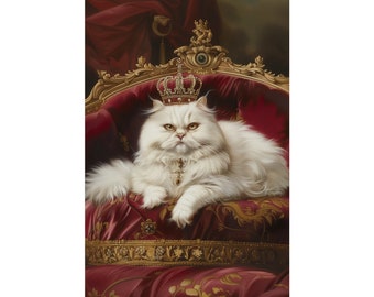 White Persian King, Matte Vertical Posters, Pet Parent, Mom, Dad, Parent, Cat, Kitty, Kitten, Royalty, Memorial, Art