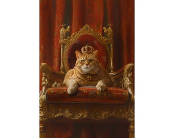 Orange Chonk King, Red on Red, Matte Vertical Posters, Royalty, Pet Portrait, Parent, Mom, Dad, Gift, Memorial, Thicc Boi, Orange Tabby, Fat