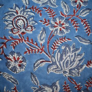 Block Print Cotton Fabric from India | Blue Floral Pattern for Sewing, Quilting, Dressmaking, Home Decor | By the Yard