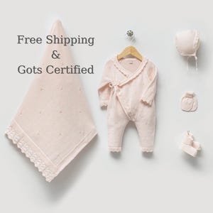 Tenue « Coming Home » pour bébé fille Tenue « Coming Home » nouveau-né fille Vêtements bio pour bébé Tenue d&#39;hôpital pour bébé Vêtements en tricot pour bébé