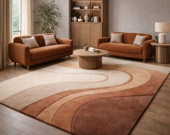 Hand Tufted Terracotta Wool Rug | Modern Sculpted Living Room Area Rug