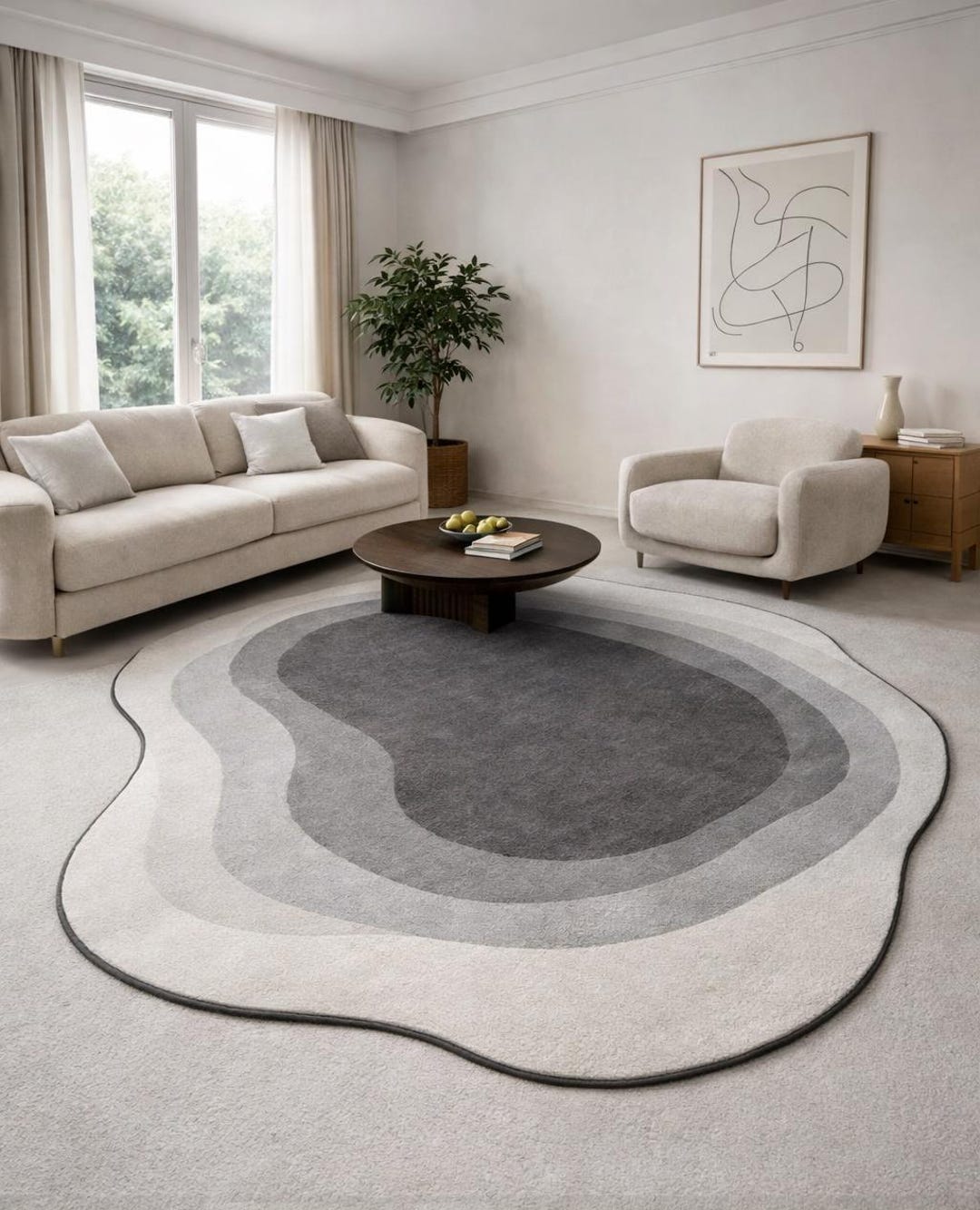 Hand Tufted Stone Flow Sculpted Wool Rug – Soft Grey Organic Contours ...