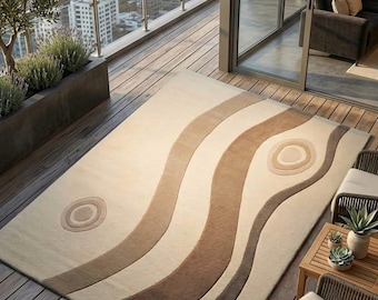 Modern Neutral Wave Abstract Hand Tufted Rug