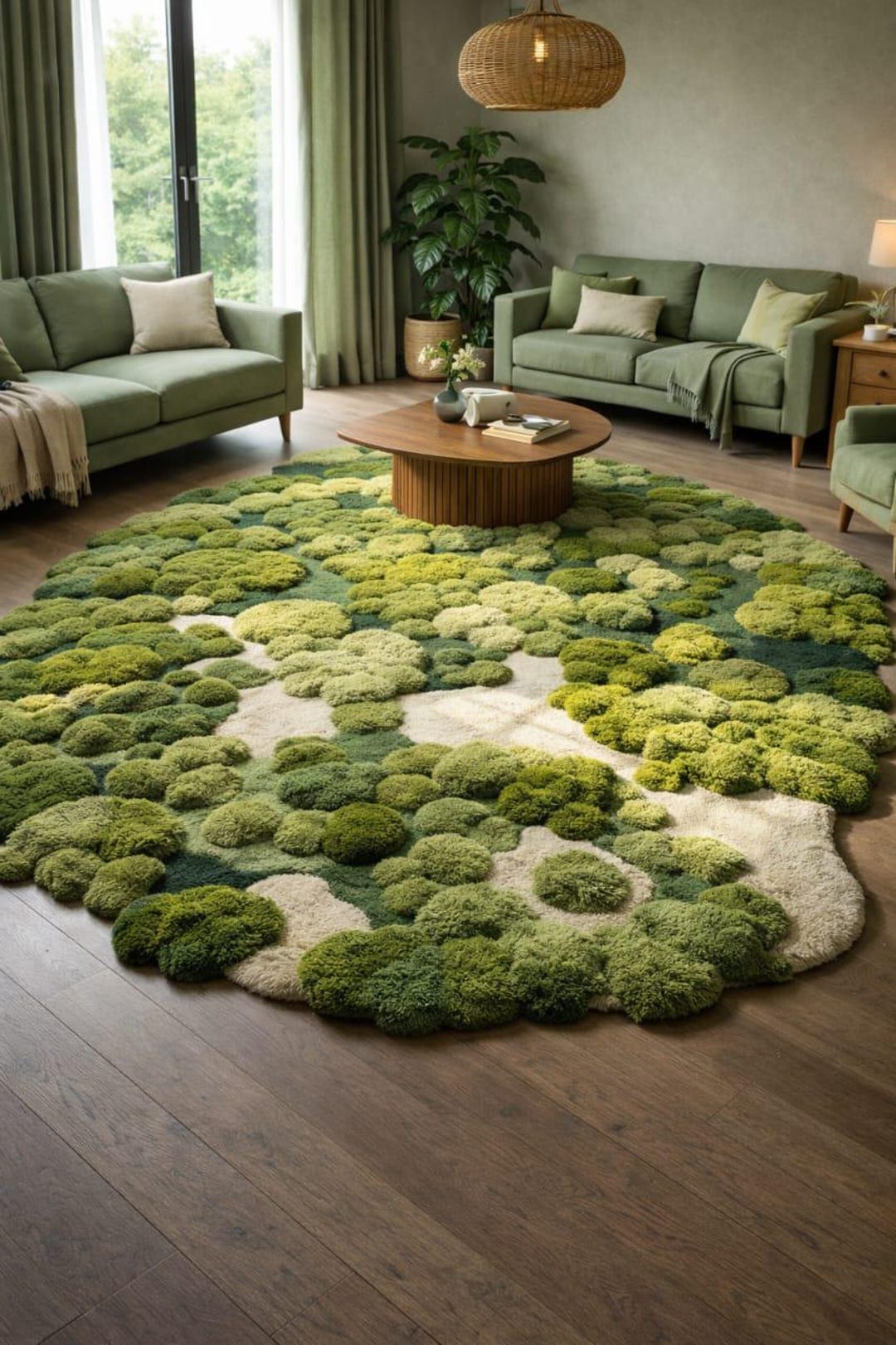 Hand Tufted Moss Garden Sculpted Wool Rug – Organic Green Pebble ...