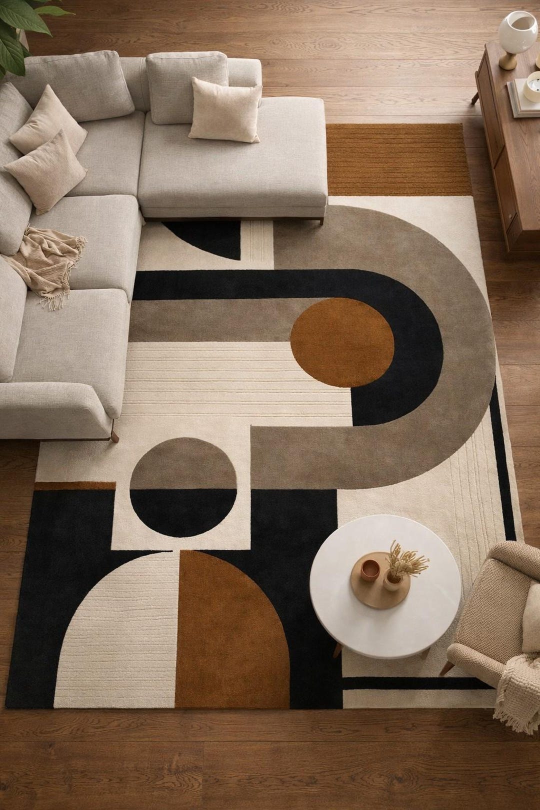 Arc Rug Hand Tufted Terra Arc Sculpted Wool Rug – Modern Geometric Black, Taupe ...