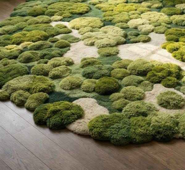 Hand Tufted Moss Garden Sculpted Wool Rug – Organic Green Pebble ...