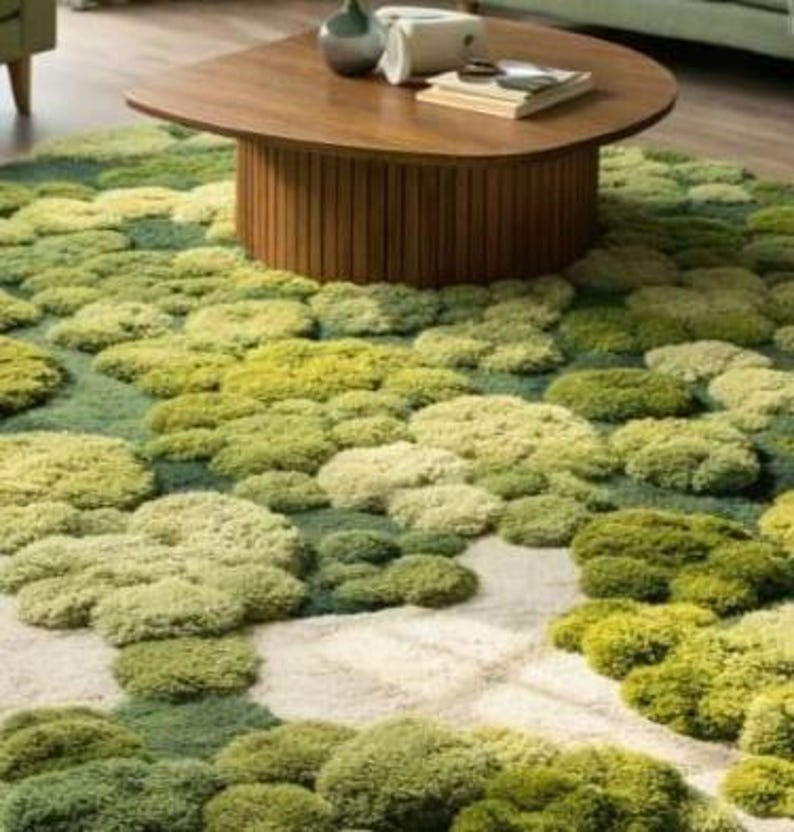 Hand Tufted Moss Garden Sculpted Wool Rug – Organic Green Pebble ...