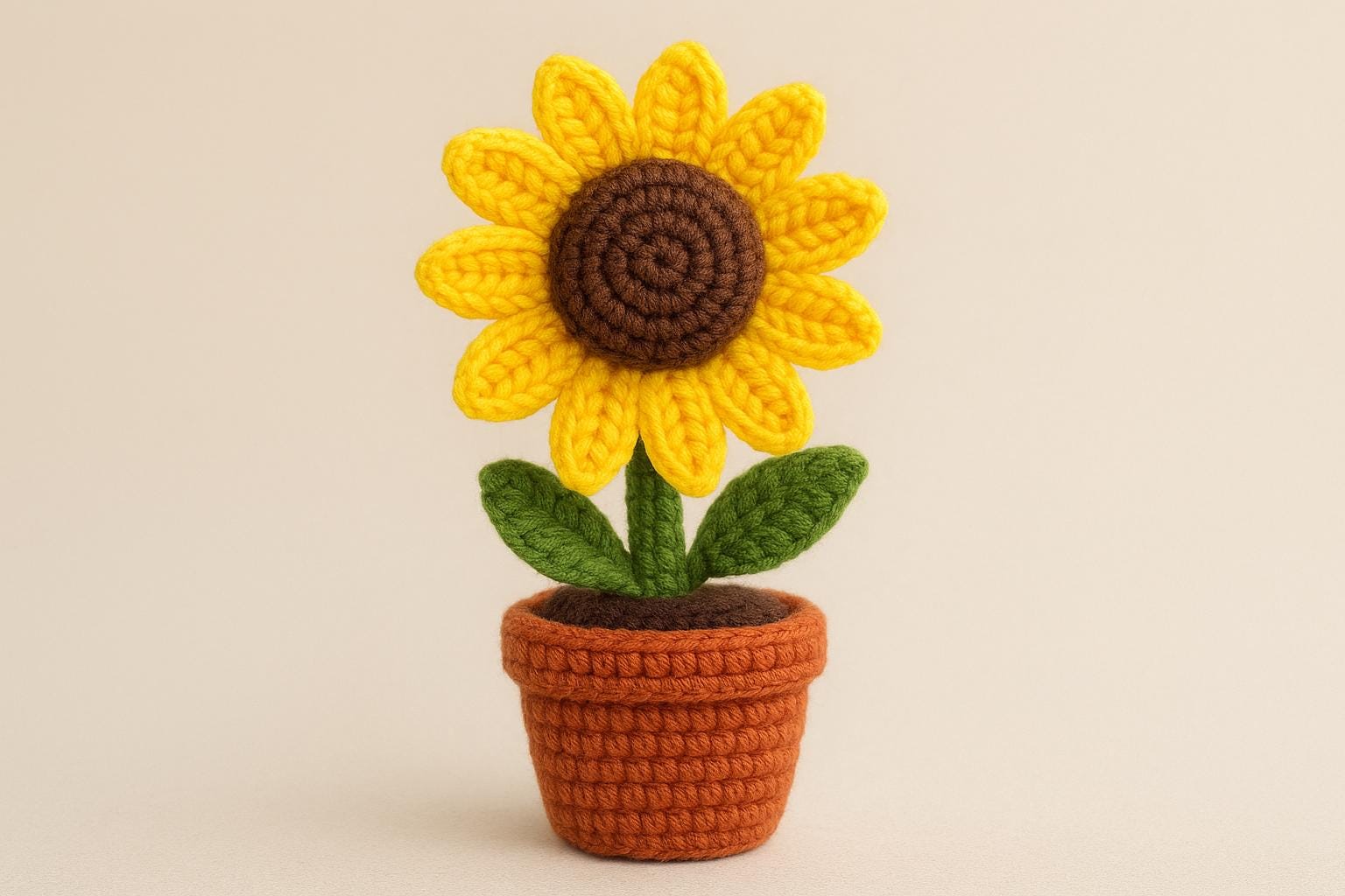 鉢植えのひまわりの編みぐるみ PDF かぎ針編みパターン サンシャイン