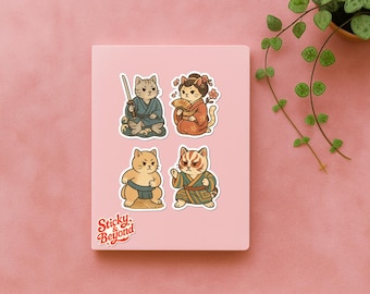 Cute Cat Stickers Set of 4 | Waterproof Durable Cat Sticker Kawaii Planner Sticker Vinyl Sticker Cute Japanese Stickers Cute Animal Stickers