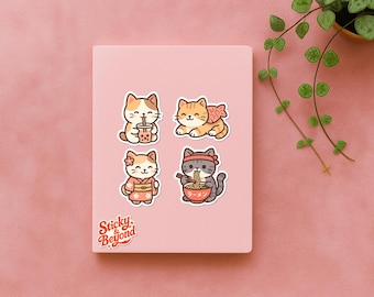Cute Cat Stickers Set of 4 | Waterproof Durable Cat Sticker Kawaii Planner Sticker Vinyl Sticker Cute Japanese Stickers Cute Animal Stickers