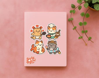 Cute Cat Stickers Set of 4 | Waterproof Durable Cat Sticker Kawaii Planner Sticker Vinyl Sticker Cute Japanese Stickers Cute Animal Stickers