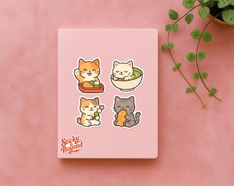 Cute Cat Stickers Set of 4 | Waterproof Durable Cat Sticker Kawaii Planner Sticker Vinyl Sticker Cute Japanese Stickers Cute Animal Stickers