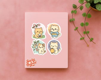 Cute Cat Stickers Set of 4 | Waterproof Durable Cat Sticker Kawaii Planner Sticker Vinyl Sticker Cute Japanese Stickers Cute Animal Stickers