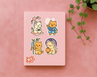 Cute Cat Stickers Set of 4 | Waterproof Durable Cat Sticker Kawaii Planner Sticker Vinyl Sticker Cute Japanese Stickers Cute Animal Stickers