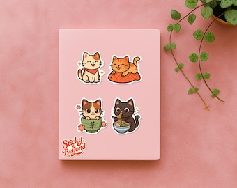 Cute Cat Stickers Set of 4 | Waterproof Durable Cat Sticker Kawaii Planner Sticker Vinyl Sticker Cute Japanese Stickers Cute Animal Stickers