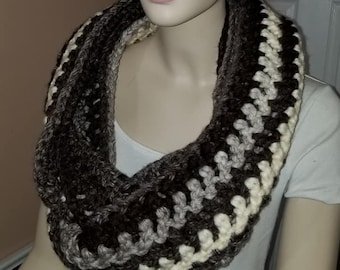 Brown Crochet Infinity Scarf, Tan and brown scarf, Handmade Scarf, Crocheted Knit Scarf, Gift for her, Unisex Scarf, Brown Men's Scarf, Tan